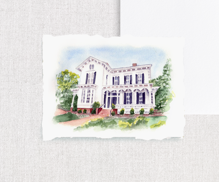 Merrimon-Wynne House - Raleigh, North Carolina Watercolor Wedding Invitations Ivory Isle Designs